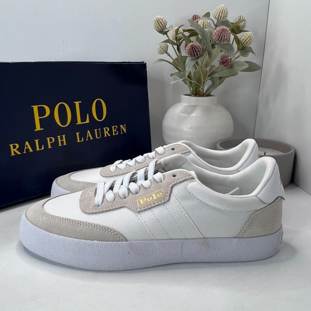 Polo Ralph Lauren Court VLC Lace Up Sneaker White Nylon/Suede Men 7.5 D Tried On